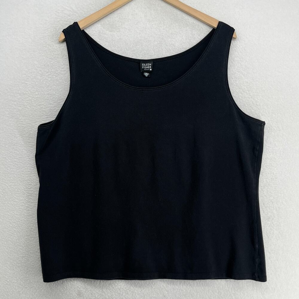 EILEEN FISHER Tank Top 1X Stretch Supima Organic Cotton Jersey Washed Black USA - Picture 1 of 9
